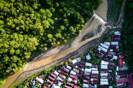 Aerial View of River and Panengahan Village, Indonesia